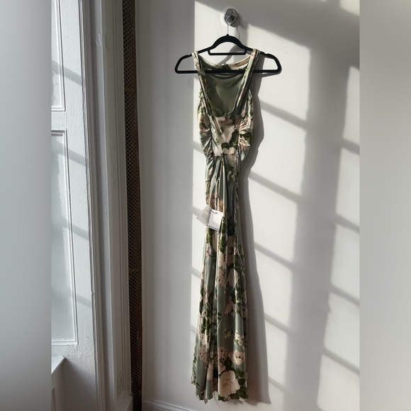 NEW NWT Reformation Anaiis Silk Maxi Dress Tarragon Floral Open Back High Neck 6 - Picture 15 of 17